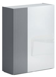 Moderner Schuhschrank Voleo TANKO in seitlicher Perspektive mit geriffelter grauer Front und glatter weißer Tür.