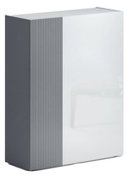 Moderner Schuhschrank Voleo TANKO in seitlicher Perspektive mit geriffelter grauer Front und glatter weißer Tür.