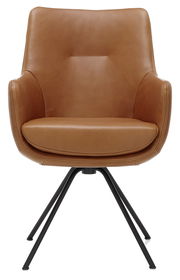 Moderner brauner Sessel mit Metallbeinen, Frontalansicht