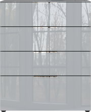 Moderne Schubkastenkommode mit vier Schubladen, glänzende Oberfläche, Frontansicht