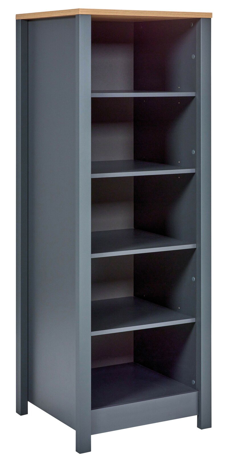 Landscape Standregal SORBA Standregal mit fünf offenen Fächern, graue Seiten und Rückwand, Holzoberfläche, seitliche Perspektive