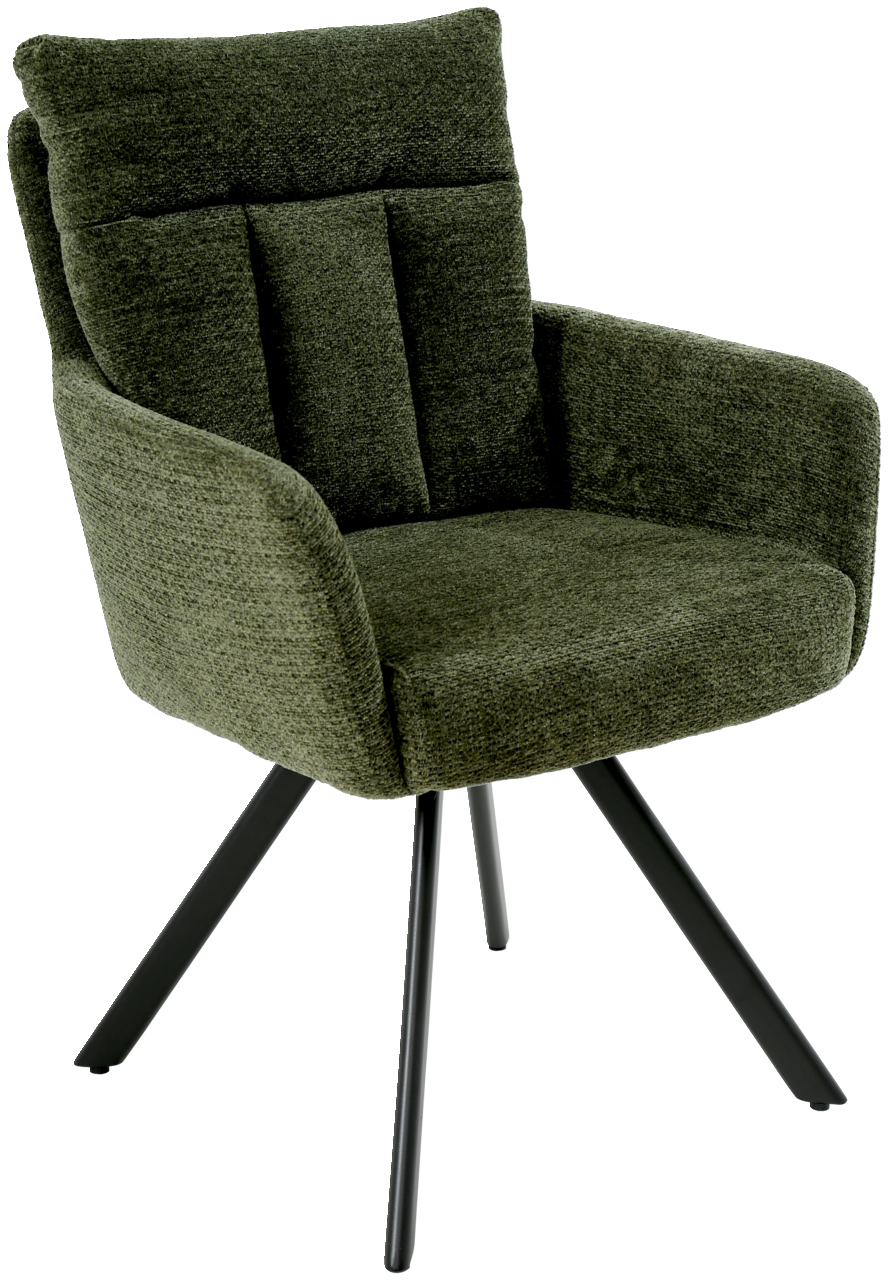 Z2 Armlehnstuhl THORSTEN Grüner Armlehnstuhl mit gepolsterter Rückenlehne und schwarzen Metallbeinen, seitliche Perspektive