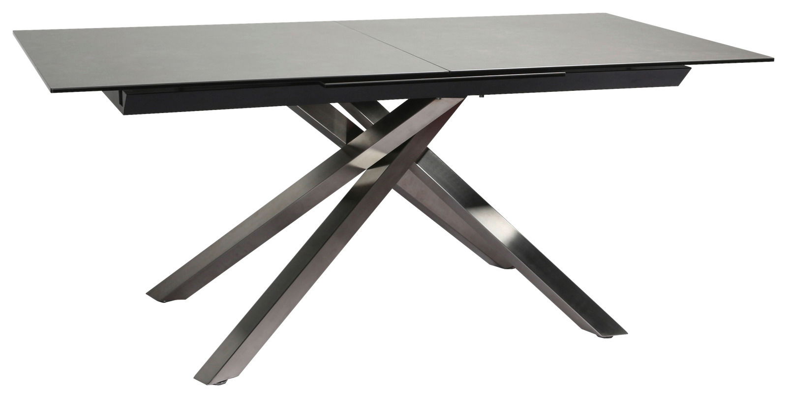 Novel Esstisch MIKADO Moderner Esstisch mit schwarzer Tischplatte und gekreuzten Metallbeinen, seitliche Perspektive