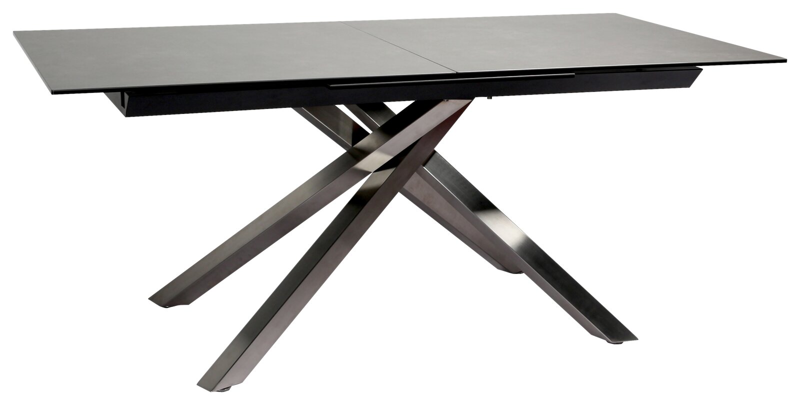 Novel Esstisch MIKADO Moderner Esstisch mit schwarzer Tischplatte und gekreuzten Metallbeinen, seitliche Perspektive