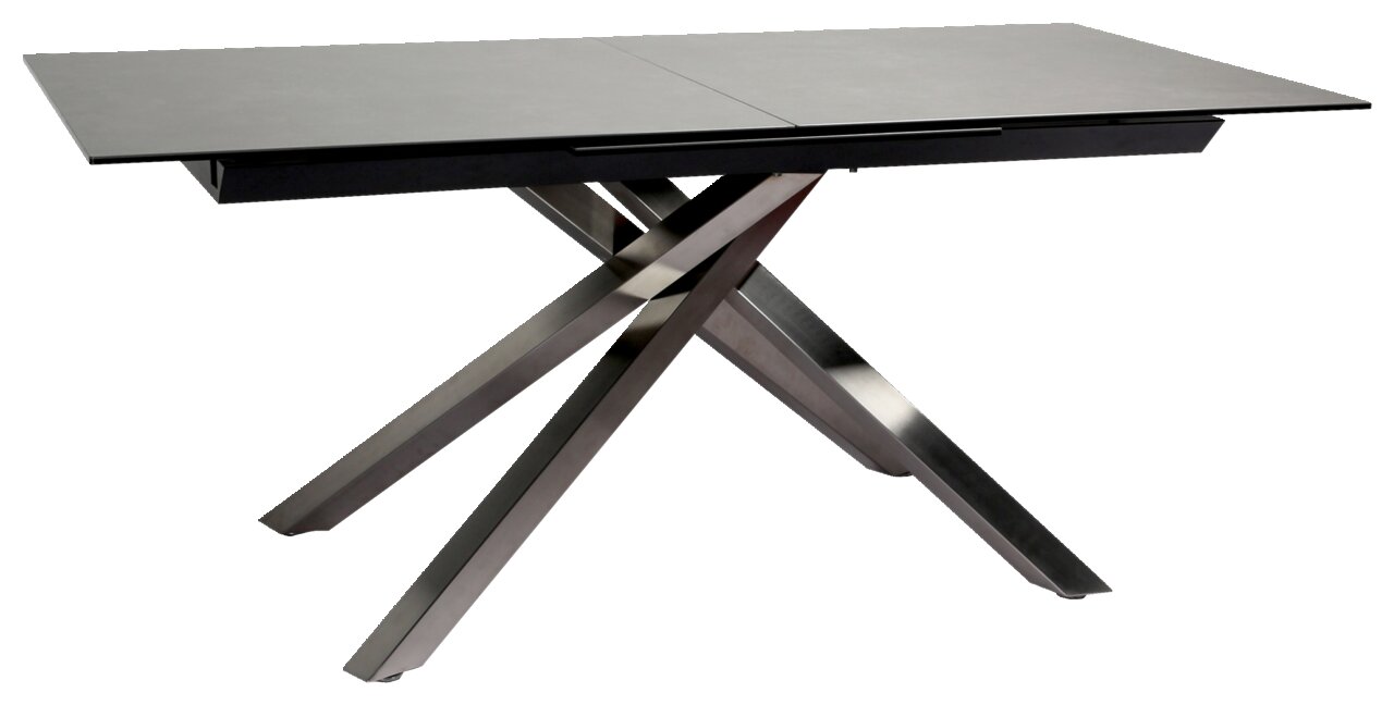 Novel Esstisch MIKADO Moderner Esstisch mit schwarzer Tischplatte und gekreuzten Metallbeinen, seitliche Perspektive