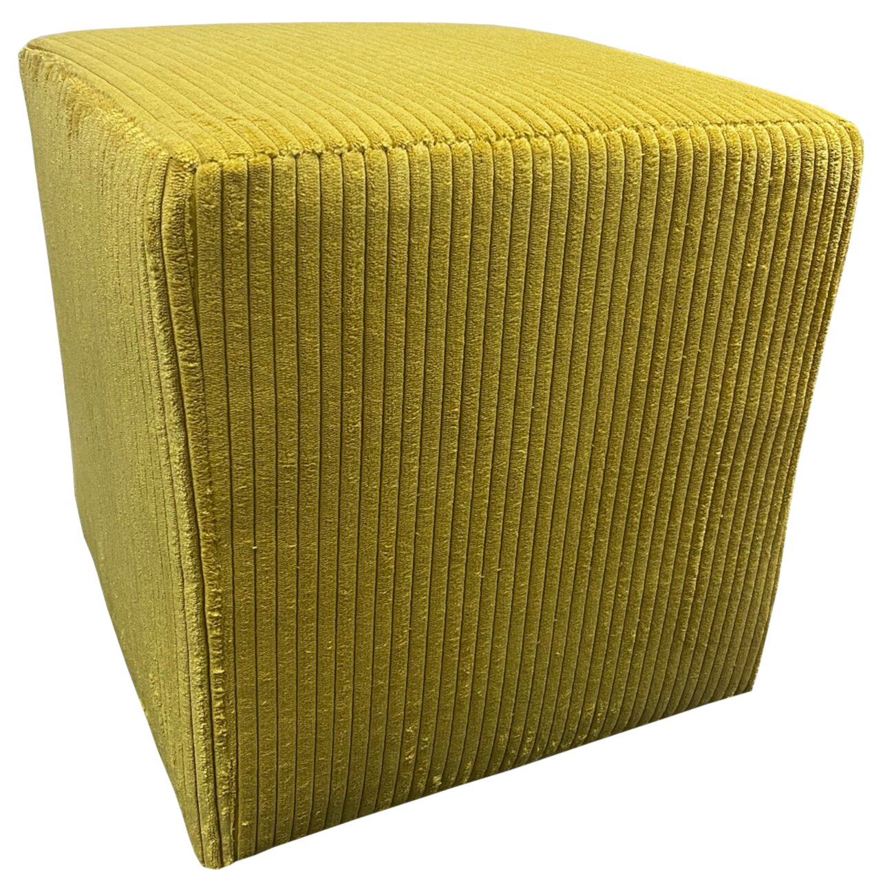 Z2 Sitzwürfel BALI Gelber Sitzwürfel mit gerippter Textur, seitliche Perspektive