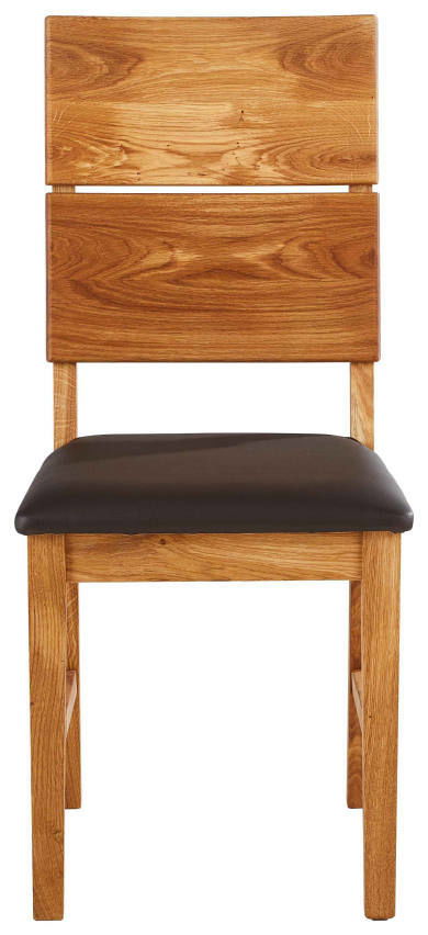 Holzstuhl mit gepolsterter Sitzfläche, Frontalansicht