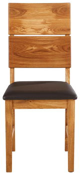 Holzstuhl mit gepolsterter Sitzfläche, Frontalansicht
