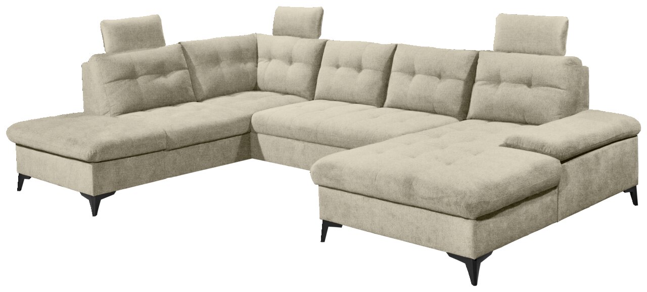 Beige Ecksofa in U-Form mit verstellbaren Kopfstützen, Vorderansicht