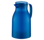 Blaue Isolierkanne mit Griff, seitliche Perspektive