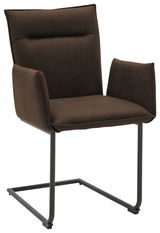 Brauner Freischwinger-Sessel mit Armlehnen, seitliche Perspektive