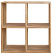 Holzregal mit vier quadratischen Fächern, frontal betrachtet