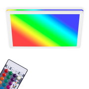 LED-plafondlamp met regenboogkleuren en afstandsbediening, gezien van onderaf