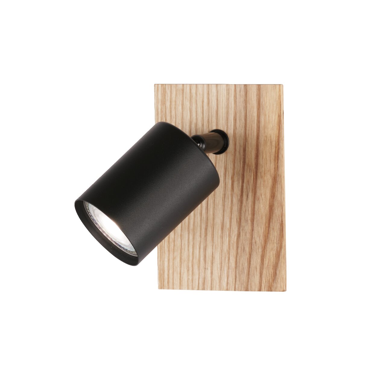Moderne wandlamp Holton met zwarte spot en houten achterwand, zijaanzicht