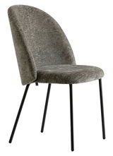 Moderner grauer Stuhl mit schwarzem Metallgestell, seitliche Perspektive