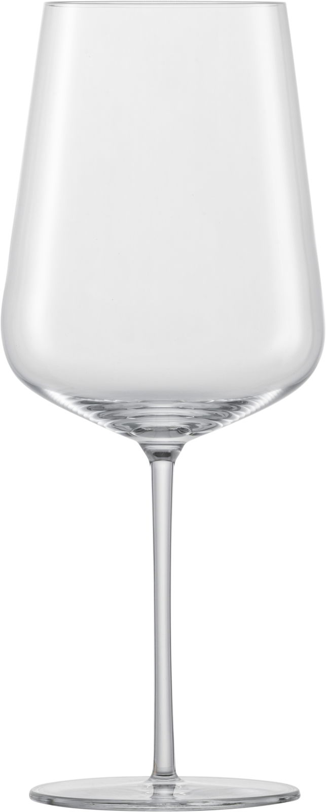 Elegantes Bordeaux Rotweinglas aus klarem Glas, frontal abgebildet.