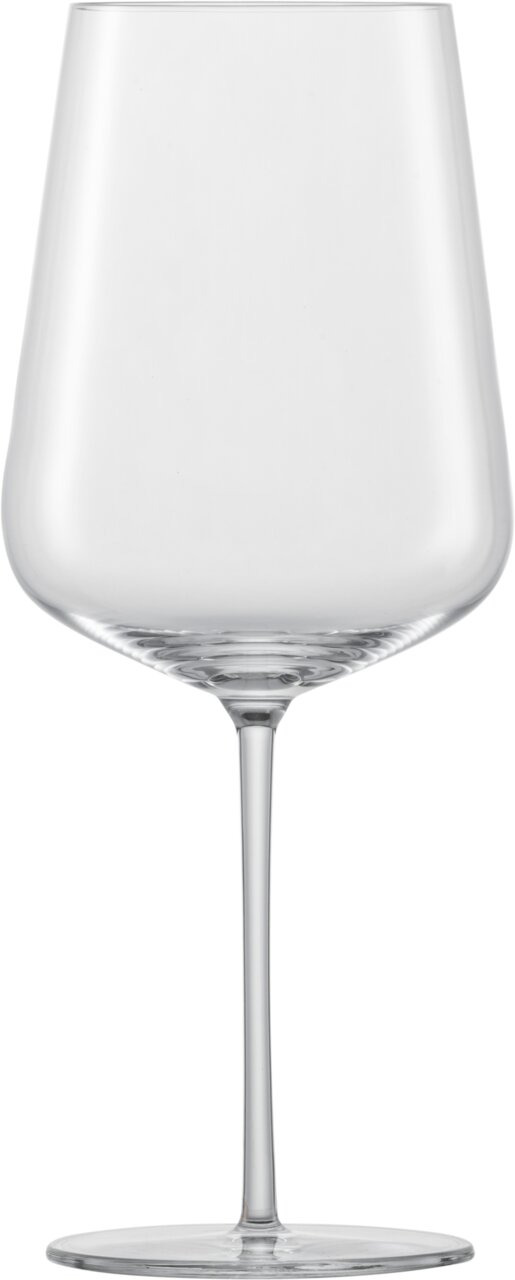 Elegantes Bordeaux Rotweinglas aus klarem Glas, frontal abgebildet.