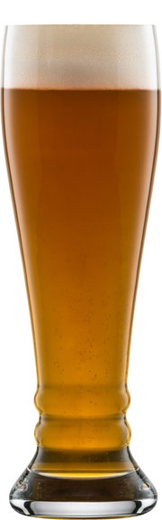 Weizenbierglas Bavaria, gefüllt mit goldenem Bier, Frontalansicht