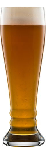 Weizenbierglas Bavaria, gefüllt mit goldenem Bier, Frontalansicht