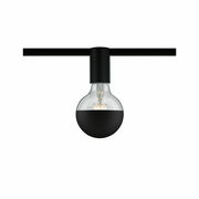 Schwarze Deckenfassung mit Glühbirne, frontal betrachtet.