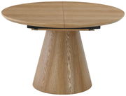 Runder Esstisch aus Holz mit konischem Sockel, Frontalansicht