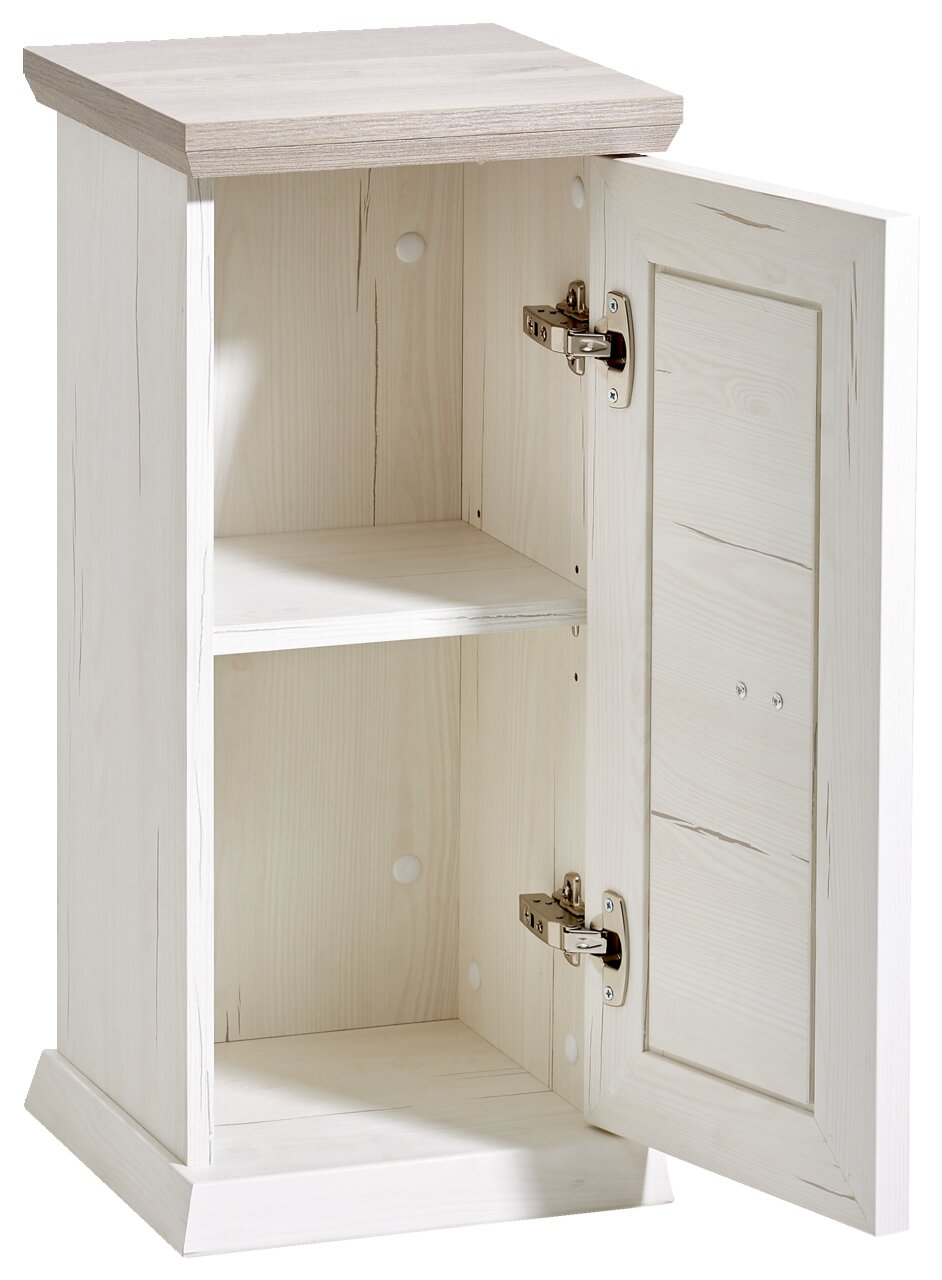 Hom´in Beistelltisch 1-trg. CAMRON Beistelltisch mit einer Tür, geöffnet, aus hellem Holz, seitliche Perspektive