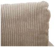 Nahaufnahme eines beigen, gerippten Sofakissens mit weicher Textur.