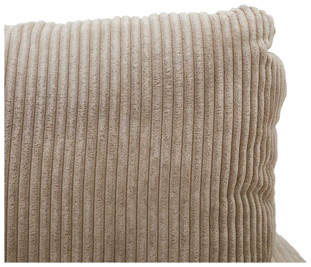 Nahaufnahme eines beigen, gerippten Sofakissens mit weicher Textur.