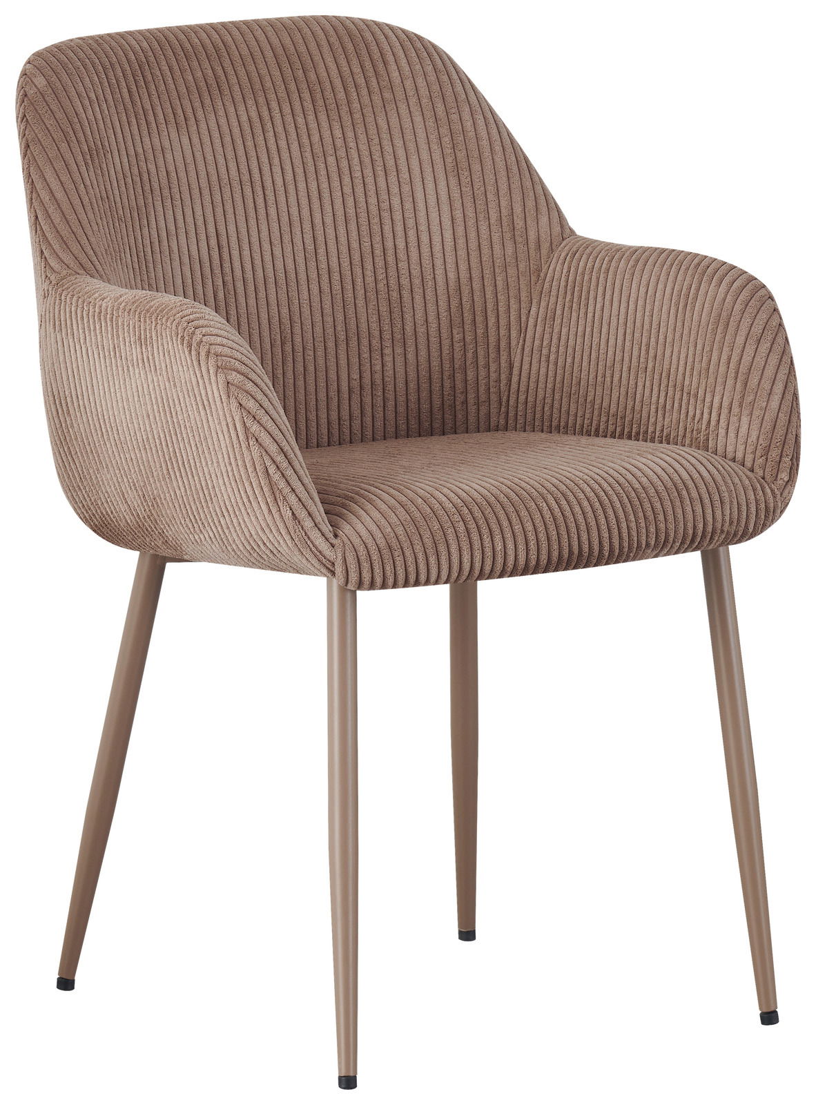 XORA Armlehnstuhl JESSY Brauner Armlehnstuhl mit geripptem Stoffbezug und Metallbeinen, seitliche Perspektive
