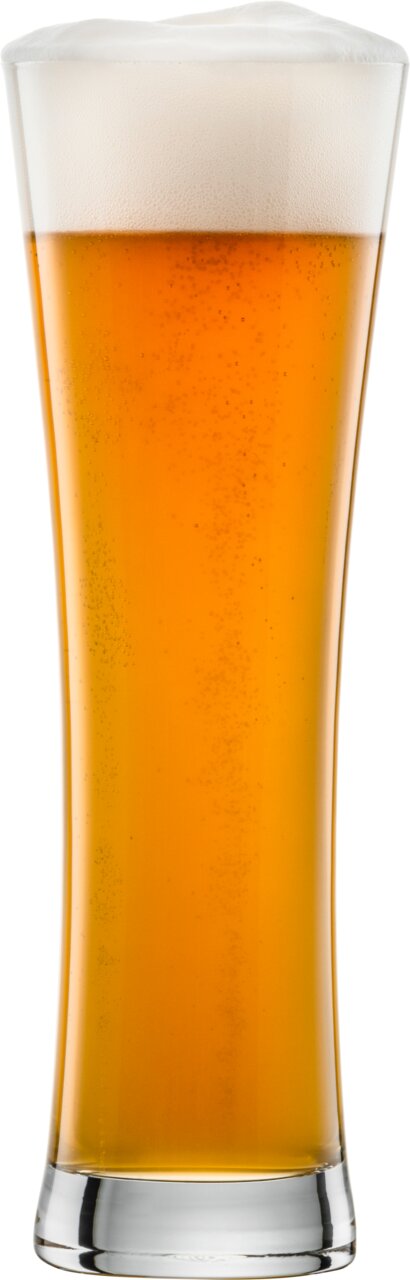Glas voor witbier met goudkleurig bier en schuimkraag, vooraanzicht