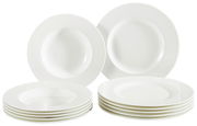 Weißes Tafelset Noblesse 12-tlg. mit flachen und tiefen Tellern, seitliche Perspektive