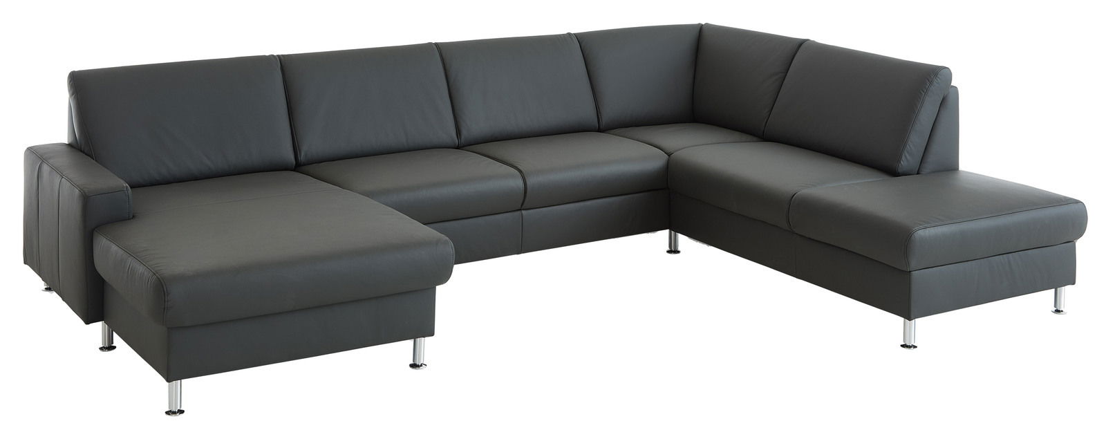 Beldomo Premium Ecksofa PERFECT-L Ecksofa in dunklem Leder mit modernem Design, Ansicht von schräg vorne.