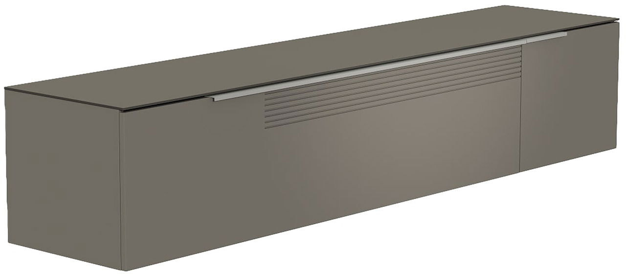 Moderano XL Hänge-Lowboard BORMIO Perspektivische Ansicht eines modernen, grauen XL Hänge-Lowboards mit glatter Oberfläche und horizontalen Linien auf der Front.