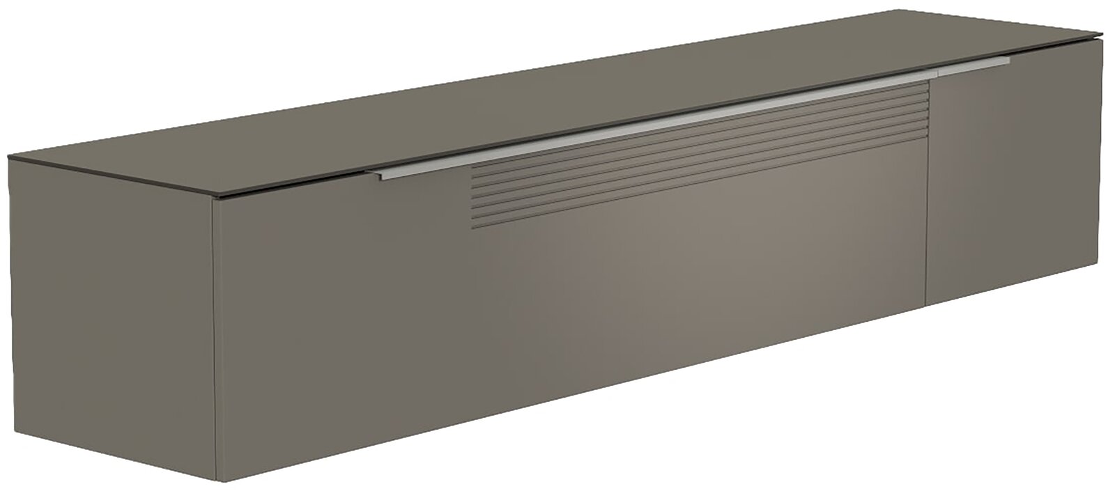 Moderano XL Hänge-Lowboard BORMIO Perspektivische Ansicht eines modernen, grauen XL Hänge-Lowboards mit glatter Oberfläche und horizontalen Linien auf der Front.