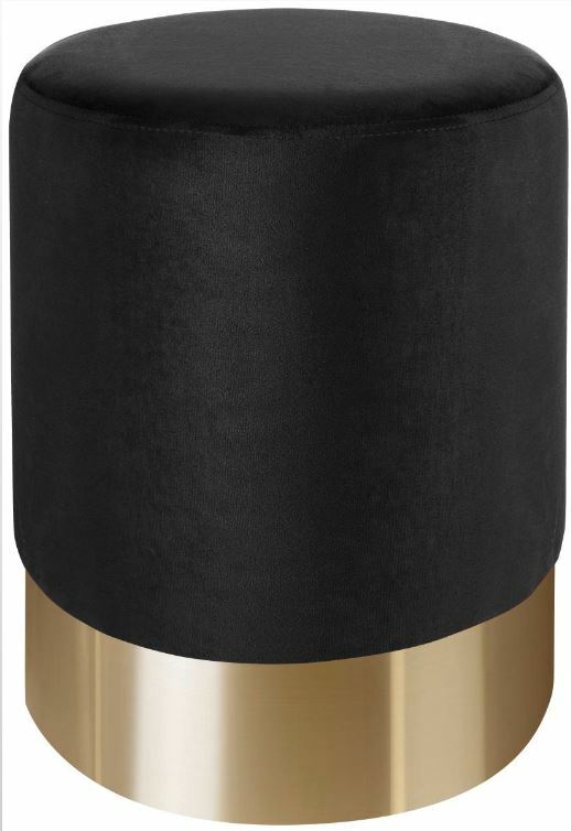 Schwarzer Hocker mit goldener Basis, seitliche Perspektive