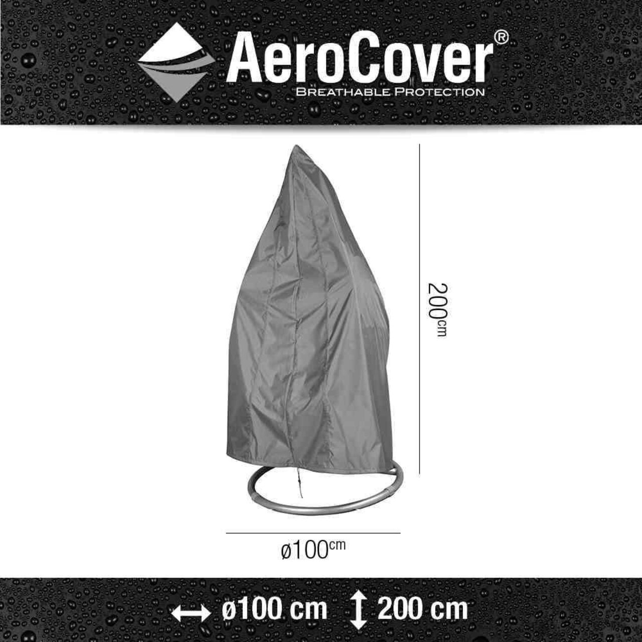 Zurbrüggen Hängekorbhülle AeroCover Hängesessel-Schutzhülle in grauer Farbe, 200 cm hoch und 100 cm im Durchmesser, von vorne betrachtet.