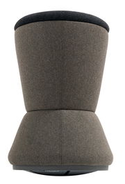 Rückansicht eines modernen Bürohockers mit grauem Stoffbezug und abgerundeter Form.