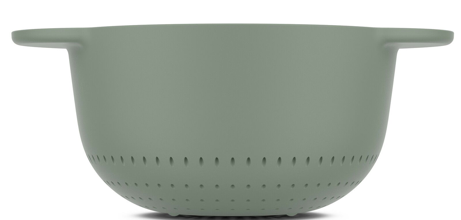 Grünes Seiher mit Griffen, seitliche Perspektive