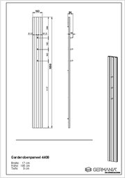 Garderobenpaneel 4408, Seitenansicht und Vorderansicht, Breite 17 cm, Höhe 185 cm, Tiefe 9 cm