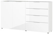 Weißes XL-Sideboard mit zwei Türen und vier Schubladen, Frontalansicht