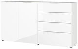Weißes XL-Sideboard mit zwei Türen und vier Schubladen, Frontalansicht