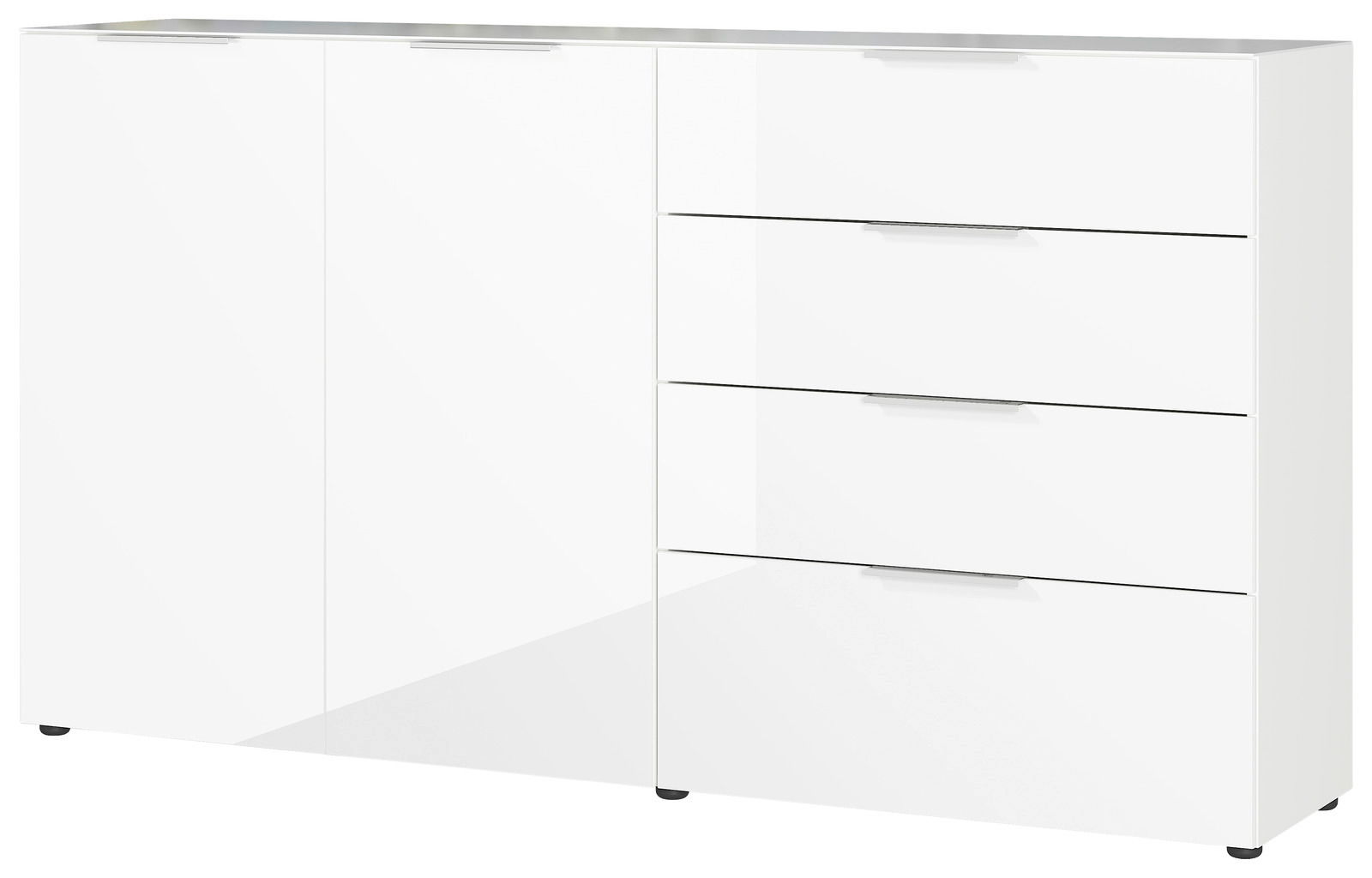 Weißes XL-Sideboard mit zwei Türen und vier Schubladen, Frontalansicht