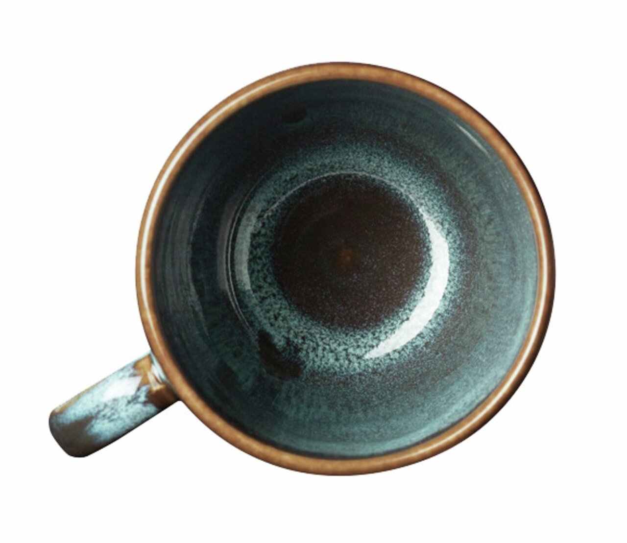 Ansicht von oben auf einen türkisfarbenen Kaffeebecher Lave mit 340ml Fassungsvermögen.