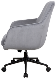 Grauer Drehstuhl mit geripptem Stoffbezug, seitliche Ansicht