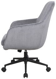 Grauer Drehstuhl mit geripptem Stoffbezug, seitliche Ansicht