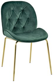 Grüner Samtstuhl mit goldenen Beinen, seitliche Perspektive