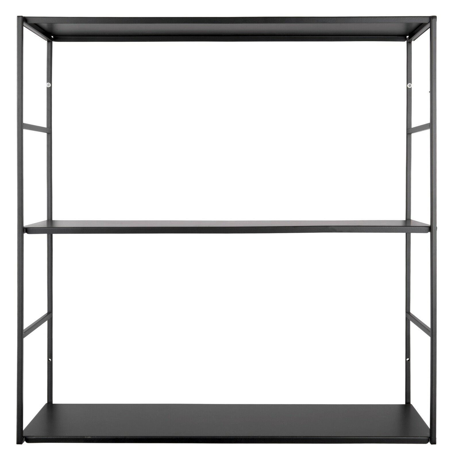 Schwarzes Wandregal mit drei Ebenen, frontale Ansicht