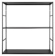 Schwarzes Wandregal mit drei Ebenen, frontale Ansicht