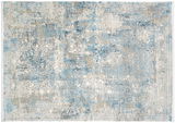 Designer Teppich mit abstraktem Muster in Blau- und Grautönen, Draufsicht