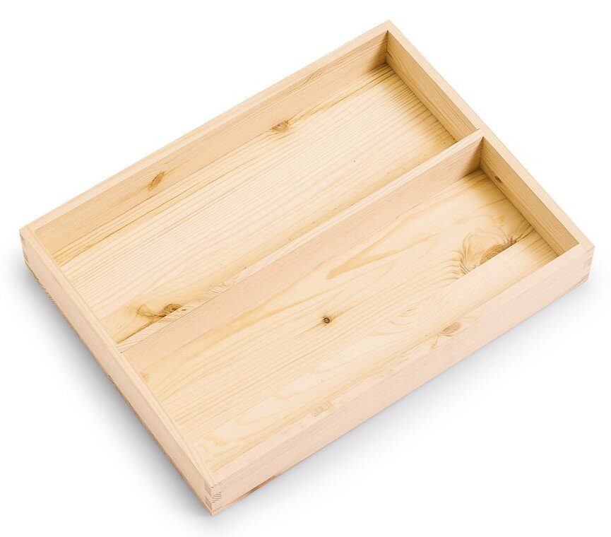 Holz-Allzweckkiste mit Deckel, zweigeteilt, aus der Vogelperspektive